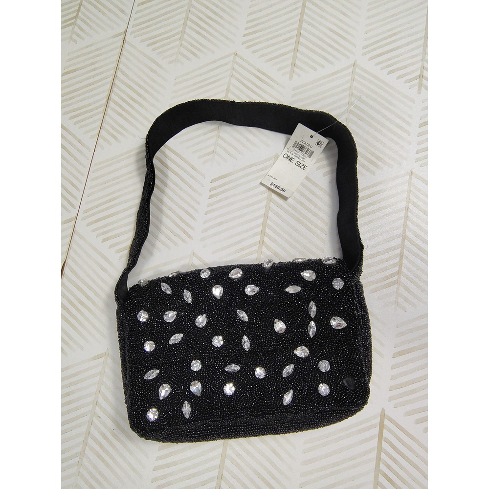 Beaded Black Rhinestone Embellished Shoulder Bag Evening‎ Clutch 10021167400 NWT